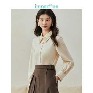 INMAN 茵曼 保温纱衬衣冬季女装法式尖领刺绣上衣 梨花杏 L