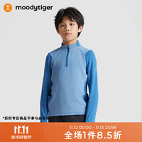 moodytiger男童长袖T恤23年冬季撞色立领弹力排汗运动套头衫 大西洋蓝 110cm