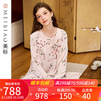 美标 MEIBIAO商场同款金丝绒6A真丝睡衣套装女春秋中式中国风桑蚕丝家居服冬 茱萸粉 XXL(175/96A)