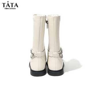 TATA/他她童鞋儿童时装靴冬季加绒高筒长靴女童英伦风小女孩皮靴