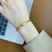 OYshipin 欧颜 18K金手镯女时尚小众设计开口手环简约素圈金镯子手饰送女友礼物 桃花+18k金镯