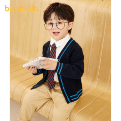 88vipbalabala巴拉巴拉童装男童外套毛衣儿童针织开衫秋装撞色学院