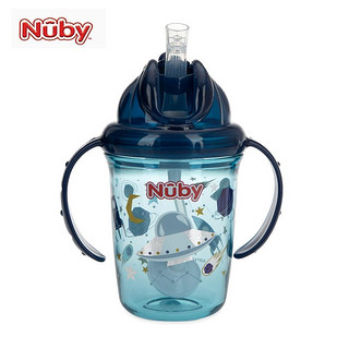Nuby 努比 婴儿学饮杯吸管杯防漏儿童水杯带手柄360度宝宝魔术杯 宇宙240ML-带重力球