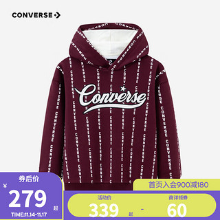 Converse 匡威童装男童加绒连帽卫衣儿童保暖印花上衣 波特茶红 165/84