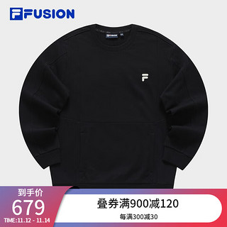 FILA 斐乐 FUSION斐乐潮牌男子针织套头衫时尚休闲男装长袖卫衣 正黑色-BK 180/100A/XL