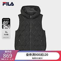 FILA Emerald斐乐女士羽绒马甲时尚休闲宽松连帽上衣 正黑色-BK 160/80A/S