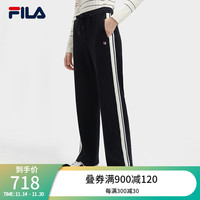FILA【高圆圆同款】 斐乐女士针织长裤2023冬休闲宽松阔腿裤 传奇蓝-NV 165/66A/M