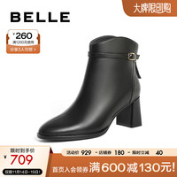 BeLLE 百丽 粗跟时装靴女粗跟通勤短靴A2K1DDD3 黑色-单里 36