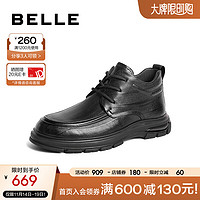 BeLLE 百丽 通勤商务靴男2023冬商场同款牛皮革休闲皮鞋短靴加绒8FG01DD3 黑色-绒里 40