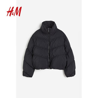 H&M 女装时尚休闲保暖防风羽绒服1215823 黑色 155/80A