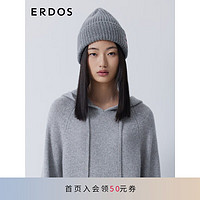 ERDOS 圆顶纯色卷边优雅风羊绒帽装饰抽条毛线帽女士帽子 玛瑙灰 52cm