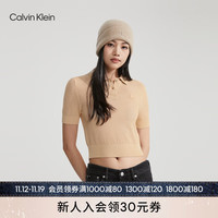 Calvin Klein Jeans24春季女士简约方标网格状POLO领短袖针织衫J222971 AAT-象牙黄 M
