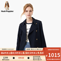 Hush Puppies暇步士女装2024春气质简约通勤廓形短款风衣外套 196深蓝 XS