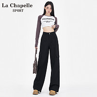 抖音超值购：La Chapelle 美式黑色工装裤女秋季2023新款高腰显瘦辣妹直筒休闲裤子
