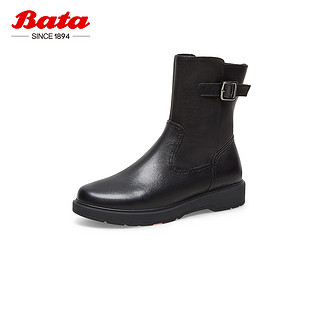 Bata 拔佳 英伦风切尔西靴女冬季牛皮通勤软底保暖时装靴子短靴