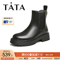 他她（TATA）2023商场同款英伦切尔西靴女潮酷炸街短靴子WAQA4DD3 黑色（绒里） 37