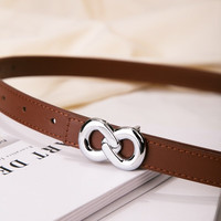 牛当家皮带女细款真皮腰带8字平滑扣内穿时尚气质裤带 1.9宽浅咖色 100cm