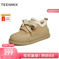 天美意雪地靴棉鞋商场同款简约时尚加厚保暖女休闲鞋2023冬CPX23DM3 杏色(羊毛里) 39