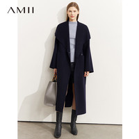AMII2023冬慵懒风大翻领配腰带全羊毛双面呢大衣女外套 青石色 160/84A/M