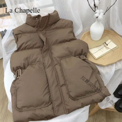 La Chapelle Sport 拉夏贝尔羽绒马甲女秋冬新款设计腰带收腰显瘦宽松立领坎肩外套 咖色 L [建议105-120斤]