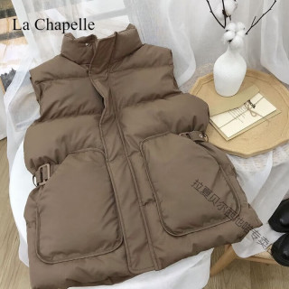 La Chapelle Sport 拉夏贝尔羽绒马甲女秋冬新款设计腰带收腰显瘦宽松立领坎肩外套 咖色 L [建议105-120斤]