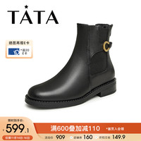 他她（TATA）曾可妮同款黑骑士烟筒靴女瘦瘦踝靴短靴20237TG40DD3 黑色 34