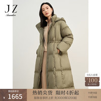 玖姿·安娜蔻【轻氧系列】多巴胺轻熟帽领收腰长羽绒女2023冬 绿色系 XL