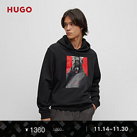 HUGO男士冬图案印花装饰法式棉质卫衣 001-黑色 EU:XS