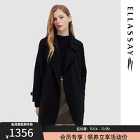 ELLASSAY 歌力思 冬美拉德100%绵羊毛翻领女士大衣EWD344D02800 经典黑 S