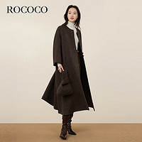 洛可可（ROCOCO）冬季羊毛双面毛呢外套女法式2023长款气质冬季大衣 咖啡 M