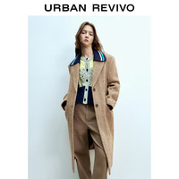 URBAN REVIVO UR冬女装摩登高级感条纹撞色单排扣廓形大衣UWU130062 黄棕 L