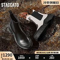 STACCATO 思加图 黑白琴键切尔西靴短靴烟筒靴厚底女靴ESE01DD3 陨石黑（单里） 38