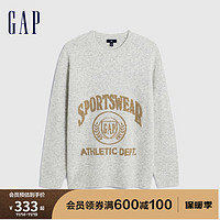 Gap【欧阳娜娜同款】男女装冬季2023LOGO针织衫842158廓形毛衣 灰白色 170/108A(XL)亚洲尺码