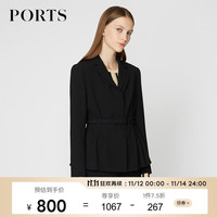 PORTSports宝姿女装短外套 秋冬优雅束腰西装外套女LA9J016KWB008 黑色 2