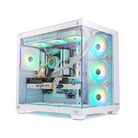 航嘉（Huntkey）S980龙卷风全景版  360海景房机箱 钢化玻璃电脑机箱（支持ATX大板） 白色 机箱+850W电源+360水冷+ARGB风扇*7