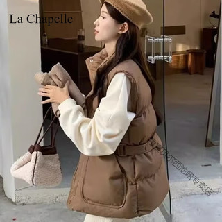 La Chapelle Sport 拉夏贝尔羽绒马甲女秋冬新款设计腰带收腰显瘦宽松立领坎肩外套 咖色 L [建议105-120斤]
