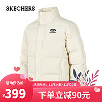 SKECHERS 斯凯奇 户外短款羽绒服男女同款耐脏冬季立领防风保暖外套运动休闲百搭装 037-034H珍珠米白 M