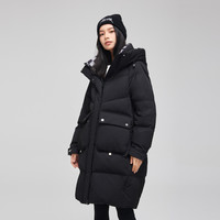 雪中飞 SNOWFLYING 冬简约防风大方连帽大口袋保暖女式中长款羽绒服