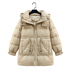 冰洁bengen2023新款羽绒服女中长款冬季时尚收腰压花休闲通勤保暖外套