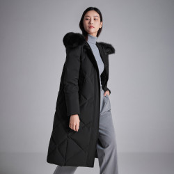 波司登 2022新款狐狸毛百搭显瘦妈妈装连帽长款保暖女式羽绒服