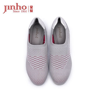 JINHOU 金猴 女鞋坡跟织物简约舒适透气单鞋