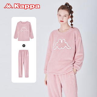 Kappa 卡帕 睡衣女法兰绒保暖厚款套装可外穿2023冬季新款时尚套头家居服 绒粉 M码 建议(90-105斤)