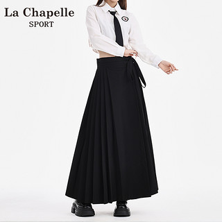 抖音超值购：La Chapelle 黑色秋冬半身裙a字显瘦加厚百褶长款高腰洋气质百搭时尚