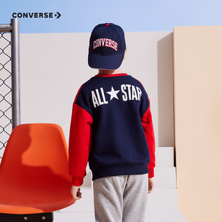 CONVERSE 匡威 童装男童加绒保暖撞色卫衣儿童打底衫潮 学院红 150/72