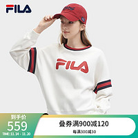 斐乐 FILA 女子针织套头衫时尚休闲宽松圆领卫衣 云菇白-WT 165/84A/M