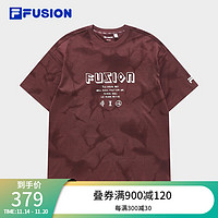 FILA FUSION斐乐潮牌男子针织短袖衫时尚宽松纯棉T恤 红枫棕-BN 165/88A/S