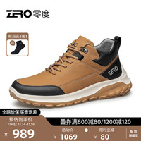 零度Zero男鞋冬真皮高帮轻便系带户外旅游工装休闲鞋子男 橘色 41