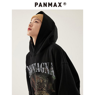 潘·麦克斯（PANMAX）PANMAX大码男装美式休闲宽松连帽印花套头卫衣上衣黑色肥大潮 黑色 4XL