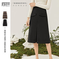 冬装时尚女士毛呢格纹高腰中长款A字半身裙