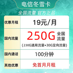 中国电信;CHINA TELECOM 中国电信 星宁卡 20年29元月租（275G全国流量+100分钟通话）